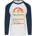 Daddy Man Myth Legend Funny Fathers Day Mens L/S Baseball T-Shirt White/Navy Blue