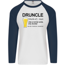 Druncle Uncle Funny Beer Alcohol Day Mens L/S Baseball T-Shirt White/Navy Blue