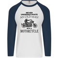 Old Man With a Motorcycle Biker Motorcycle Mens L/S Baseball T-Shirt White/Navy Blue