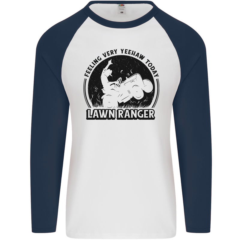 Lawn Ranger Funny Gardening Gardener Grass Mens L/S Baseball T-Shirt White/Navy Blue