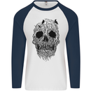 Tree Skull Mens L/S Baseball T-Shirt White/Navy Blue