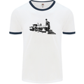 Trains Locomotive Steam Engine Trainspotting Mens Ringer T-Shirt White/Navy Blue