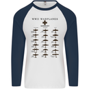 German War Planes WWII Fighters Aircraft Mens L/S Baseball T-Shirt White/Navy Blue
