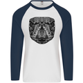 A Mandala Turtle Head Tribal Tortoise Mens L/S Baseball T-Shirt White/Navy Blue