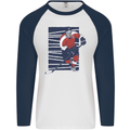 An Ice Hockey Player Mens L/S Baseball T-Shirt White/Navy Blue