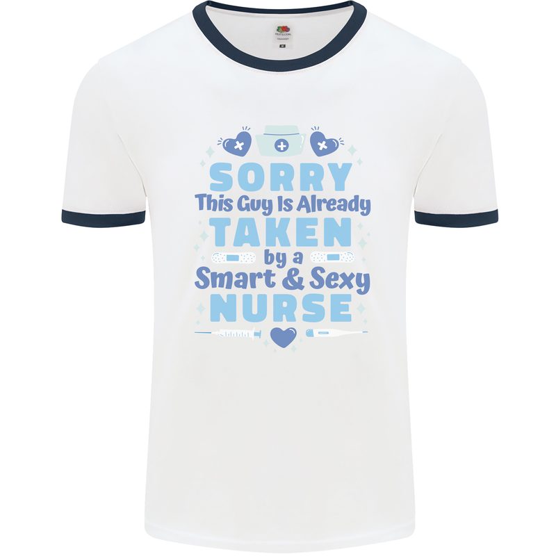 Taken By a Smart Nurse Funny Valentines Day Mens Ringer T-Shirt White/Navy Blue