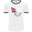 Curled Nepal Flag Nepalese Day Football Mens Ringer T-Shirt White/Navy Blue