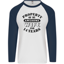 14th Wedding Anniversary 14 Year Funny Wife Mens L/S Baseball T-Shirt White/Navy Blue