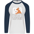 Corgi Sleeping Dog Mens L/S Baseball T-Shirt White/Navy Blue