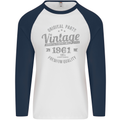 Vintage Year 62nd Birthday 1961 Mens L/S Baseball T-Shirt White/Navy Blue