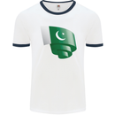 Curled Pakistan Flag Pakistani Day Football Mens Ringer T-Shirt White/Navy Blue