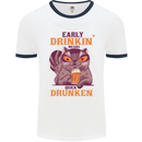 Early Drinkin' Quick Drunken Funny Beer Alcohol Mens Ringer T-Shirt White/Navy Blue