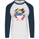 Torn Antigua and Barbuda Flag Day Football Mens L/S Baseball T-Shirt White/Navy Blue