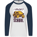 I Crushed 100 Days of School Monster Truck Mens L/S Baseball T-Shirt White/Navy Blue