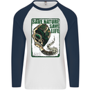 Save Nature Environment Climate Change Life Mens L/S Baseball T-Shirt White/Navy Blue