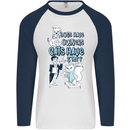 Dogs Have Owners Cats Have Staff Funny Mens L/S Baseball T-Shirt White/Navy Blue