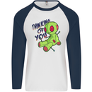 Voodoo Doll Thinking of You Halloween Black Magic Mens L/S Baseball T-Shirt White/Navy Blue