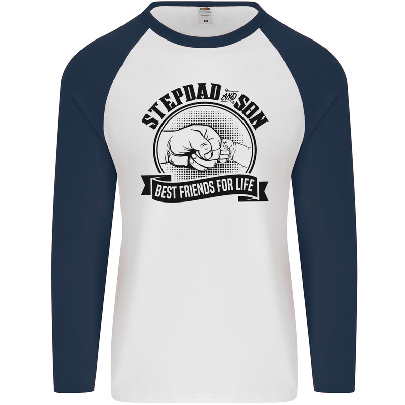 Stepdad & Son Best Friends Father's Day Mens L/S Baseball T-Shirt White/Navy Blue