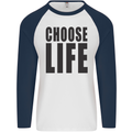 Choose Life Fancy Dress Outfit Costume Mens L/S Baseball T-Shirt White/Navy Blue
