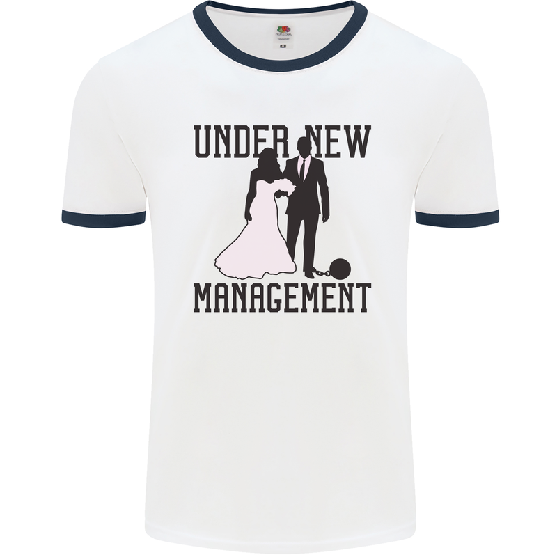 Just Married Under New Management Mens Ringer T-Shirt White/Navy Blue