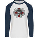 England Bodybuilding Flag Gym Training English Mens L/S Baseball T-Shirt White/Navy Blue