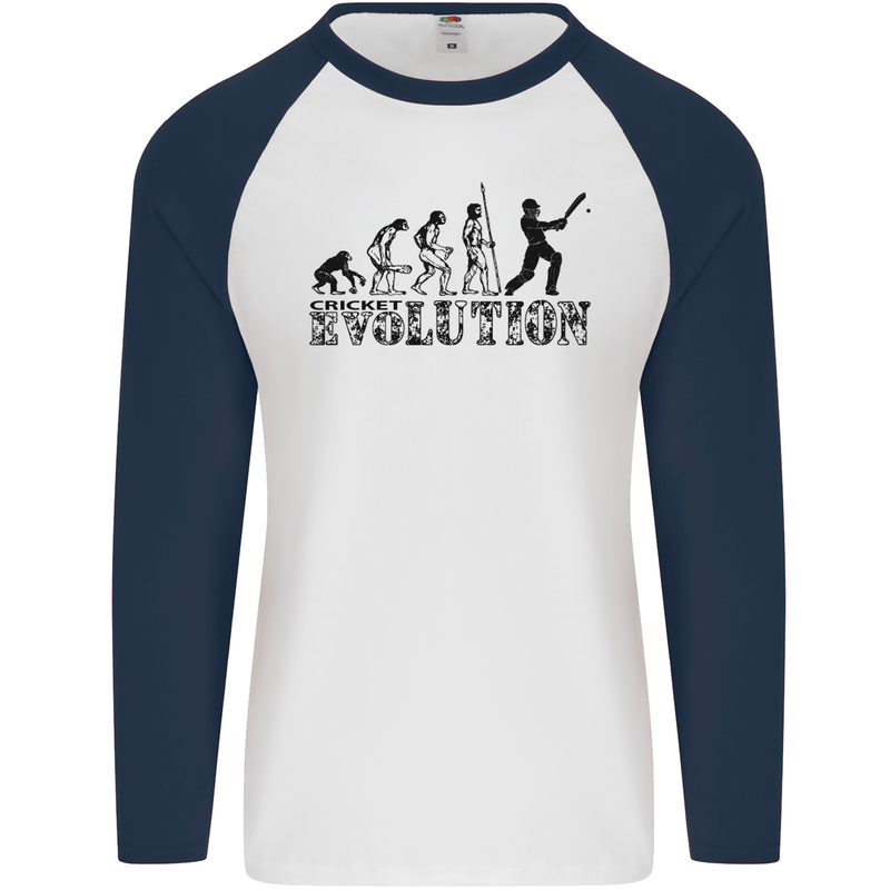 Evolution of a Cricketer Cricket Funny Mens L/S Baseball T-Shirt White/Navy Blue