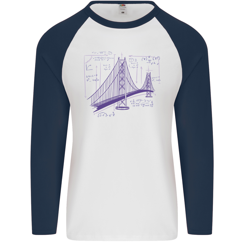 Bridge Equation Physics Maths Geek Mens L/S Baseball T-Shirt White/Navy Blue