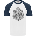 Anchor Skull Sailor Sailing Captain Pirate Ship Mens S/S Baseball T-Shirt White/Navy Blue