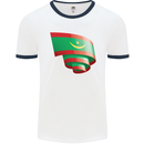 Curled Mauritania Flag Mauritanian Day Football Mens Ringer T-Shirt White/Navy Blue