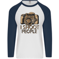 Photography I Shoot People Photographer Mens L/S Baseball T-Shirt White/Navy Blue