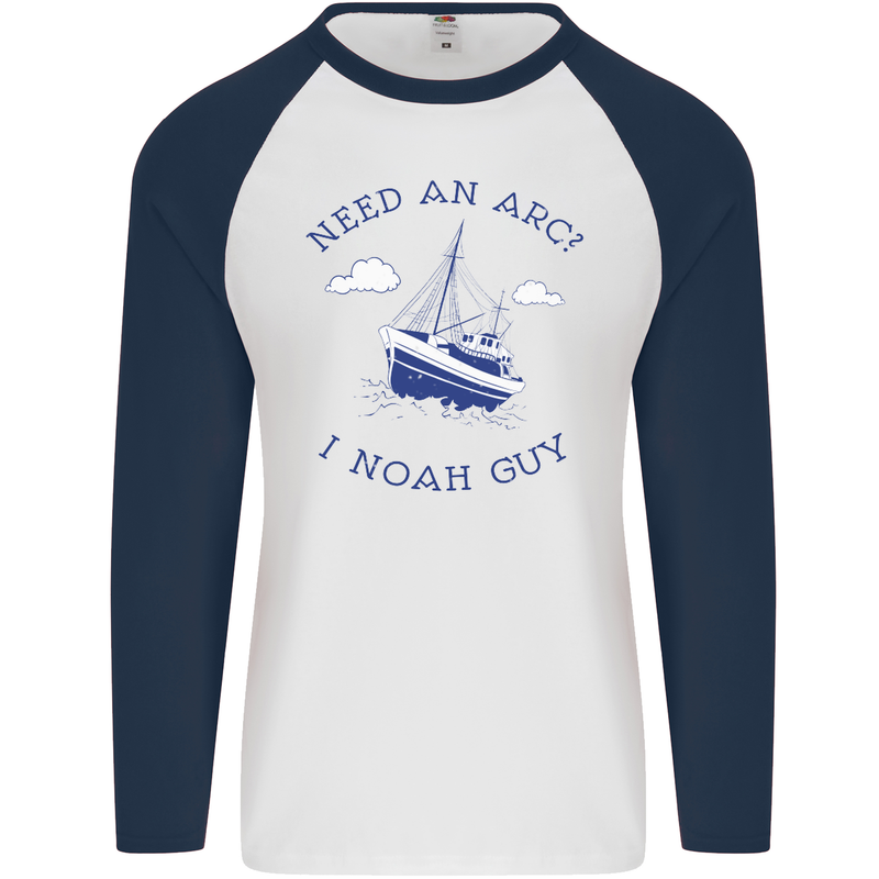 Need an Arc? I Noah Guy Funny Atheist Mens L/S Baseball T-Shirt White/Navy Blue