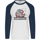 Grandpa Grandpasaurus Grandparent's Day Mens L/S Baseball T-Shirt White/Navy Blue