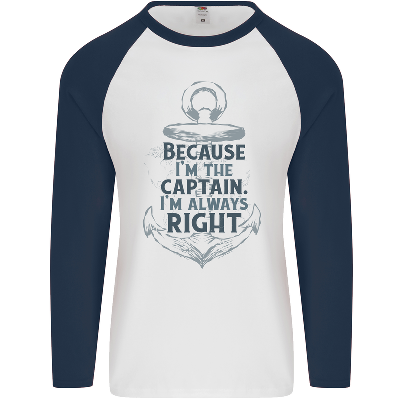 Sailing Captain Narrow Boat Barge Sailor Mens L/S Baseball T-Shirt White/Navy Blue