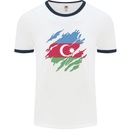 Torn Azerbaijan Flag Azerbaijani Day Football Mens Ringer T-Shirt White/Navy Blue