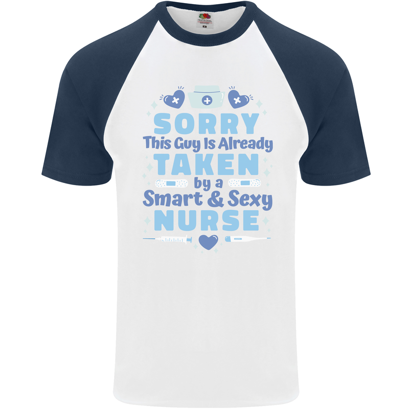 Taken By a Smart Nurse Funny Valentines Day Mens S/S Baseball T-Shirt White/Navy Blue