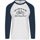 Cycling A Bike for My Wife Cyclist Funny Mens L/S Baseball T-Shirt White/Navy Blue