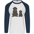 Newfoundland Dog With Puppy Mens L/S Baseball T-Shirt White/Navy Blue