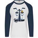 Police Fancy Dress Costume Outfit Stag Do Mens L/S Baseball T-Shirt White/Navy Blue