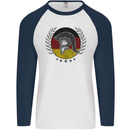 German Bodybuilding Flag Gym Training Spartan Mens L/S Baseball T-Shirt White/Navy Blue