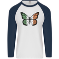 Irish Butterfly Ireland Ire Mens L/S Baseball T-Shirt White/Navy Blue