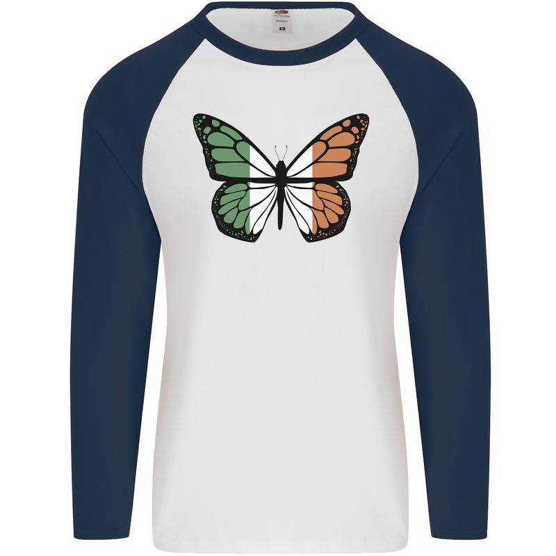 Irish Butterfly Ireland Ire Mens L/S Baseball T-Shirt White/Navy Blue