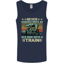 Never Underestimate an Old Man With a Train Mens Vest Tank Top Navy Blue