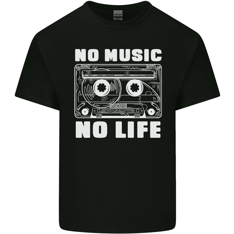 No Music No Life Retro Audio Cassette Mens Cotton T-Shirt Tee Top Black
