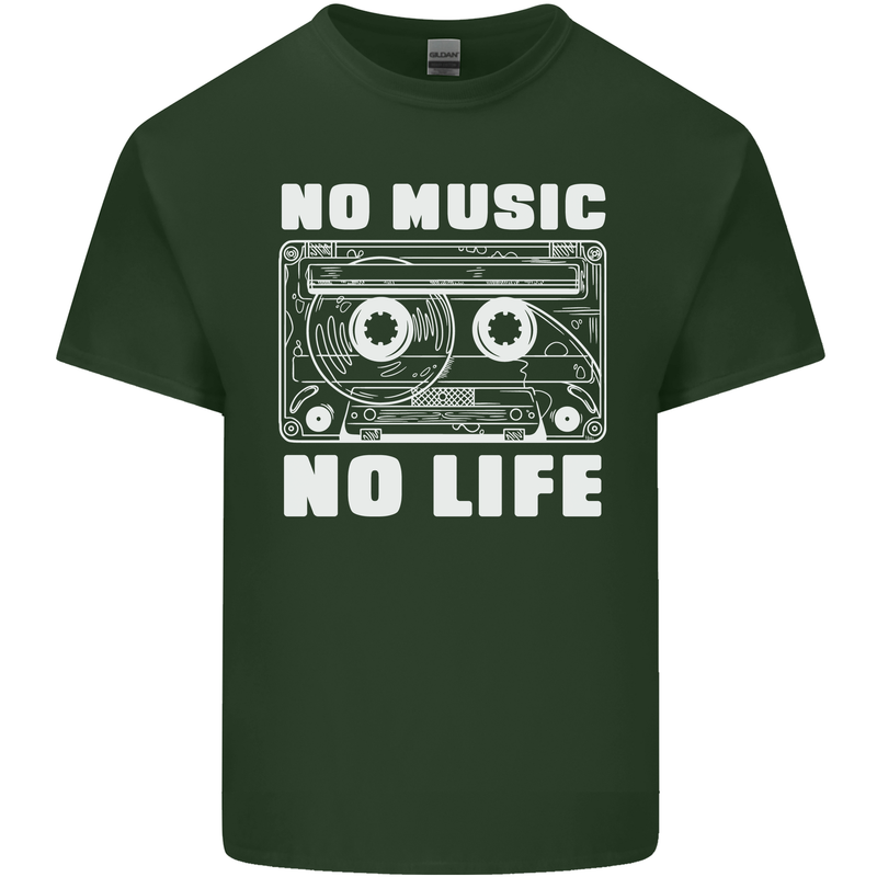 No Music No Life Retro Audio Cassette Mens Cotton T-Shirt Tee Top Forest Green