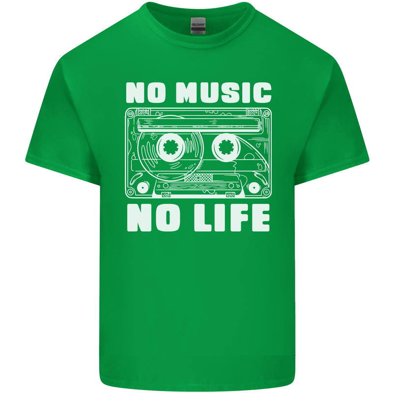 No Music No Life Retro Audio Cassette Mens Cotton T-Shirt Tee Top Irish Green