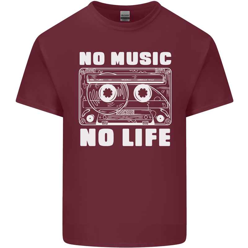 No Music No Life Retro Audio Cassette Mens Cotton T-Shirt Tee Top Maroon