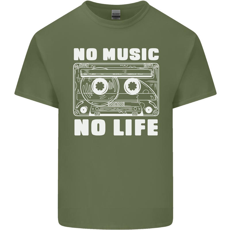 No Music No Life Retro Audio Cassette Mens Cotton T-Shirt Tee Top Military Green