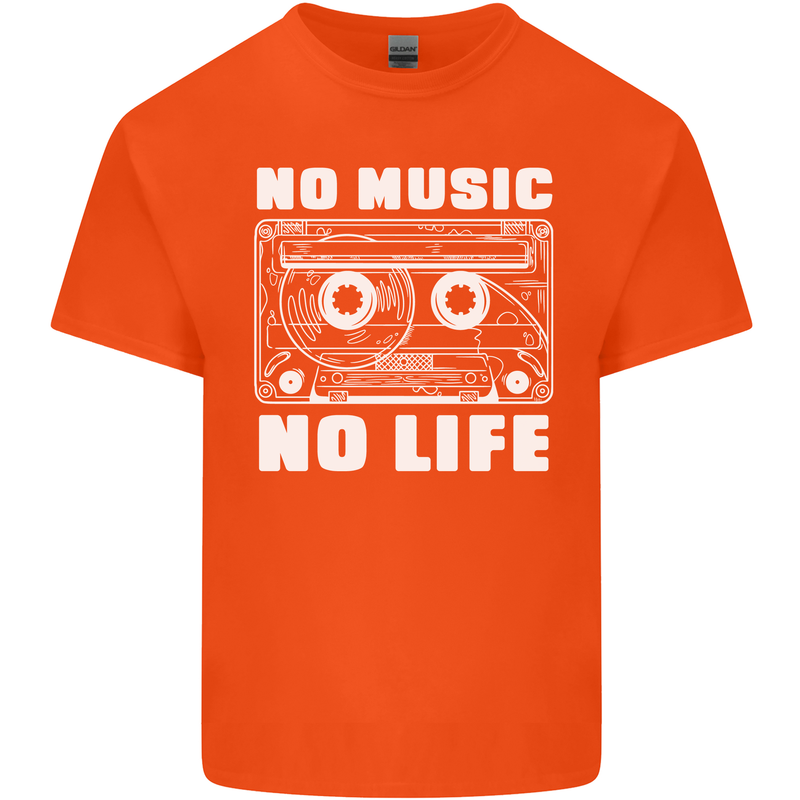 No Music No Life Retro Audio Cassette Mens Cotton T-Shirt Tee Top Orange