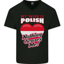 Nothing Scares Me My Wife is Polish Poland Mens V-Neck Cotton T-Shirt Black