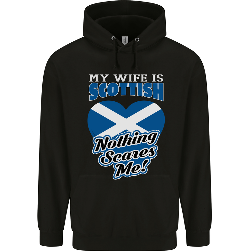 Nothing Scares Me My Wife is Scottish Scotland Mens 80% Cotton Hoodie Black